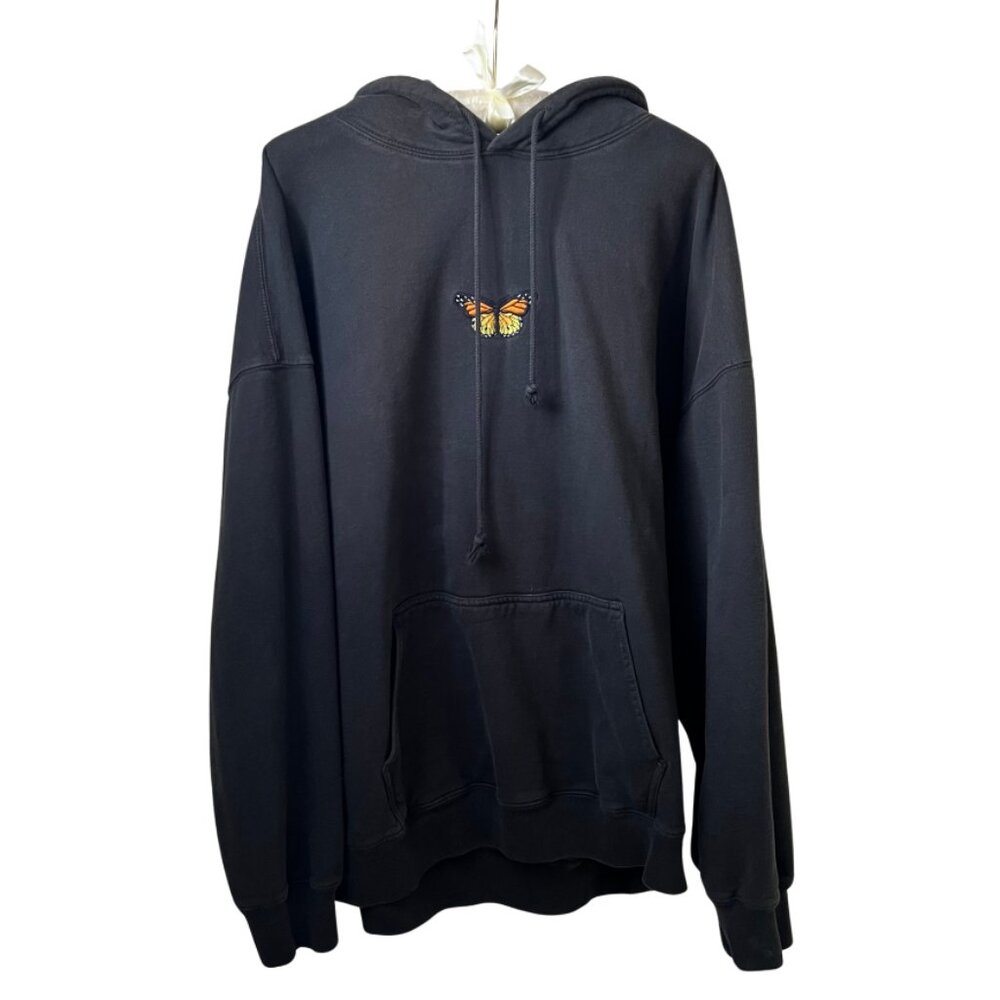 Vintage Brandy Melville John Galt Oversized Women's Black Hoodie with Butterfly
